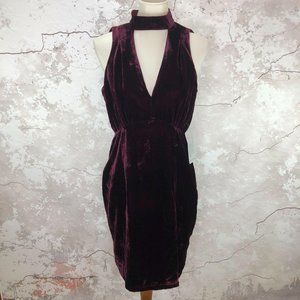 Adelyn Rae Velvet Choker Wine Sheath Dress S NWT